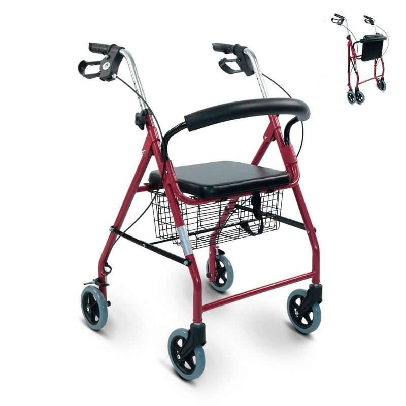 

Andador | Aluminio | Plegable | Freno manetas | Asiento y respaldo | Cesta | Para ancianos | Frambuesa | Alhambra | Mobiclinic