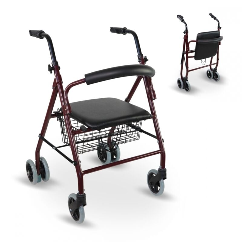 

Mobiclinic - Andador plegable | Asiento y respaldo | Aluminio | Cesta | Para ancianos | Burdeos | Prado
