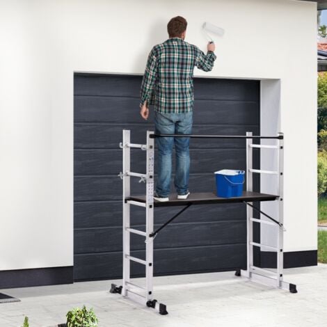 Andamio de escalera polivalente de aluminio con plataforma modular sobre ruedas, 165 cm de altura