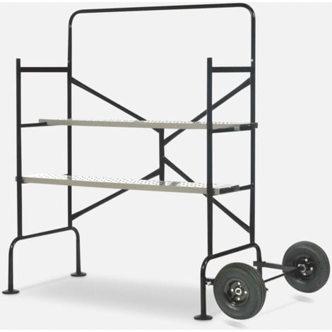 Andamio rodante y plegable en dos niveles, Andamio rodante y plegable, Negro, 140x78x135 cm