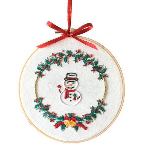 Andere Weihnachtsdekoration, 20 cm großes Kreuzstich-Stickset mit Stickrahmen, Nadeln und farbigen Fäden, weihnachtliches Pflanzenmuster für die Partydekoration zu Hause