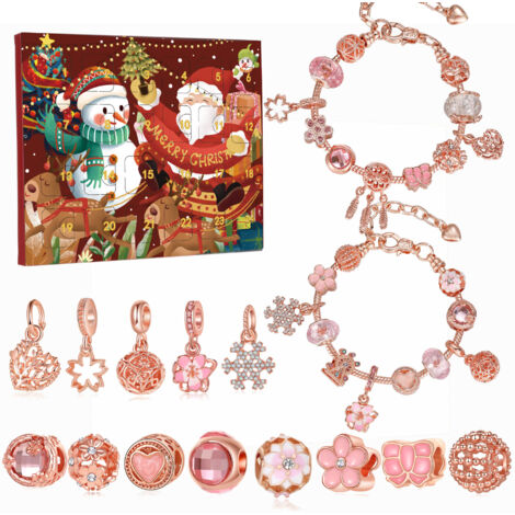 Andere Weihnachtsdekorationen, Weihnachts-Adventskalender für Kinder, 24-Tage-Countdown, DIY-Adventskalender, Roségold-Adventskalender, Geschenkbox mit 22 Schmuckzubehörteilen