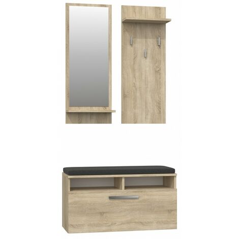 ANDERS - Mueble de entrada moderno con cojín 85x46x35 cm - Banco zapatero - Con espejo - Sonoma