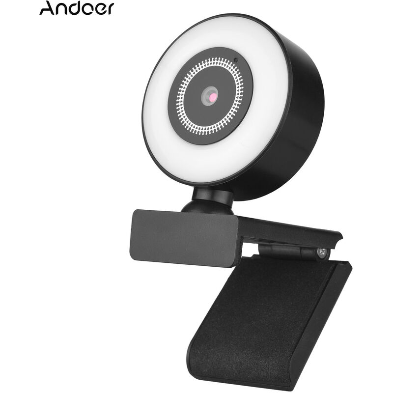 

Andoer 1080P Camara web de alta definicion USB Plug and Play con microfono incorporado Luz de relleno para computadora portatil Computadora de