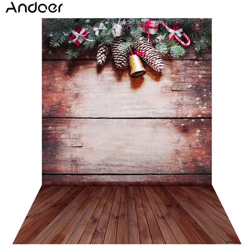 

Andoer 1,5 * 2 m Fondo de fotografia Telon de fondo Impresion digital Campana de Navidad Patron de pared de piso de madera para estudio fotografico,