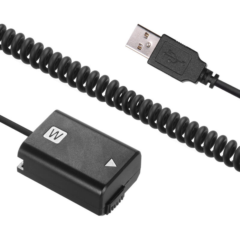 

Andoer 5V USB NP-FW50 Adaptador acoplador de paquete de bateria simulada con cable de resorte flexible Compatible con camara Sony A7 A7II A7R A7S