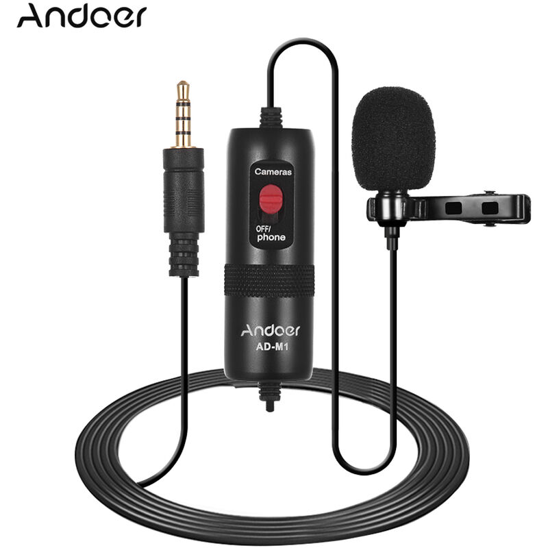 

Andoer-2 - Andoer AD-M1 Microfono de condensador omnidireccional Microfono de solapa con parabrisas de espuma para Huawei Xiaomi Smartphone para