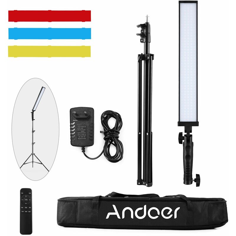 

Andoer BH-20H Kit de luz LED para fotografia de mano con 1 * Luz LED / 1 * Adaptador de corriente / 1 * Control remoto / 1 * Soporte de luz de 2M / 1