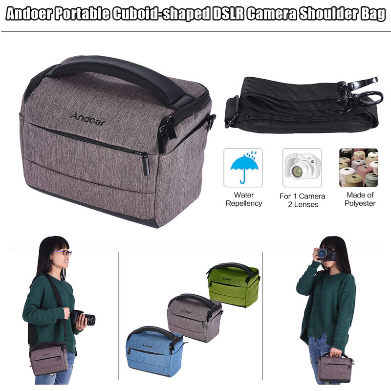 

Andoer Bolso de hombro para camara DSLR con forma de cuboide, portatil, de moda, de poliester, para camara, para 1 camara, 2 lentes y pequenos