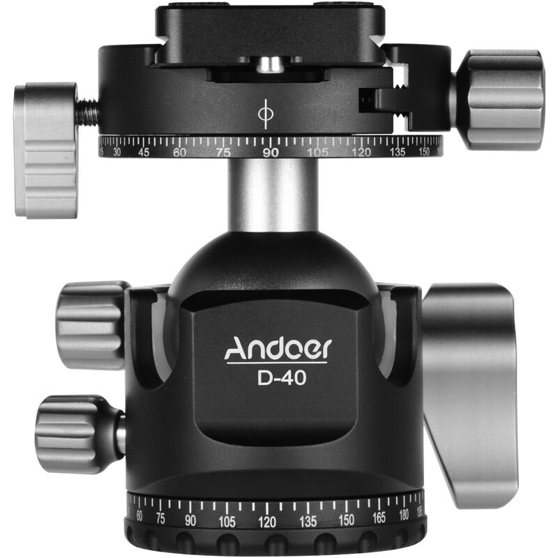 

Andoer D-40 PRO Doble cabezal panoramico CNC Cabeza de bola de aleacion de aluminio Diseno de muesca en U Centro de gravedad bajo Soporte Ajuste fino