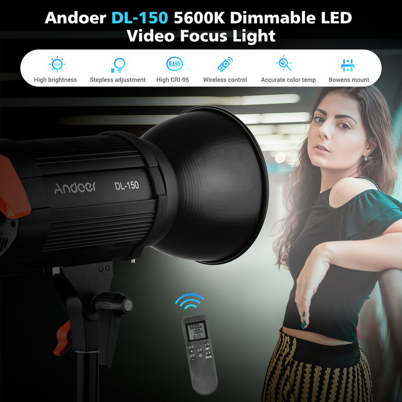 

DL-150 150W Video Focus Light 5600K Daylight Regulable COB LED Video Light CRI 95+ Montaje Bowens con control remoto para estudio de grabacion de