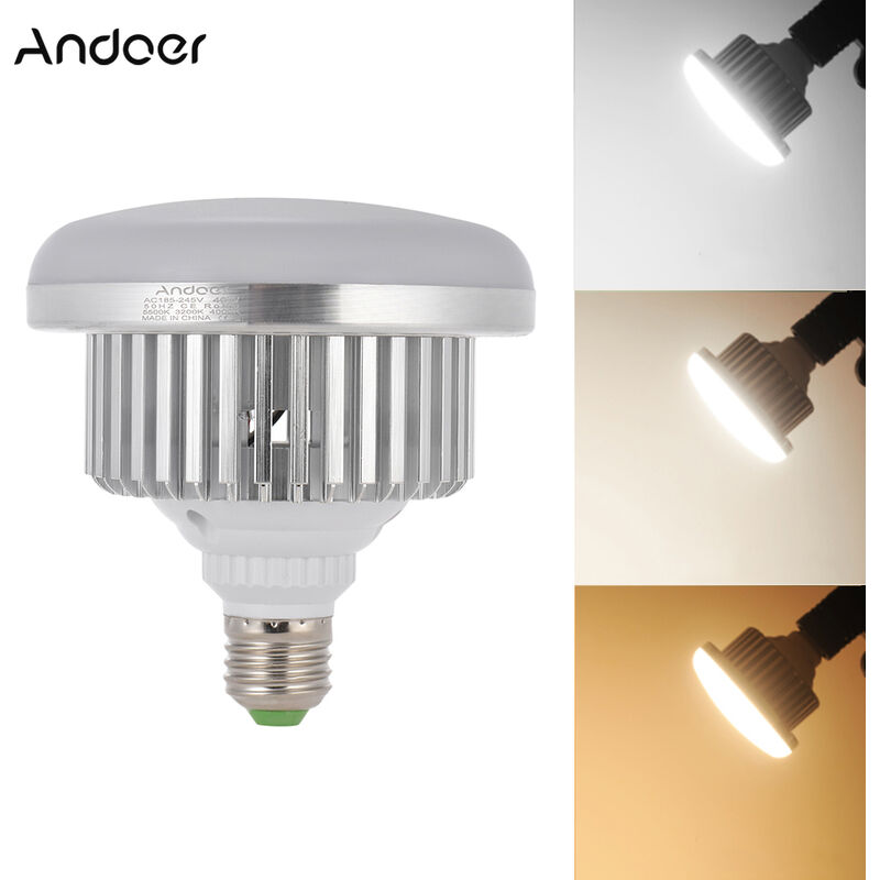 

Andoer E27 40W lampara de bombilla LED de ahorro de energia 5500K 3200K 4000K temperatura de Color ajustable estudio foto video luz AC185-245V