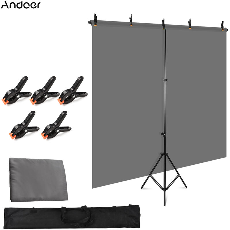 

Andoer Kit de fotografia de fondo de color solido de 5 x 7 pies con soporte ajustable de fondo en forma de T de 5 x 7 pies 5 abrazaderas de resorte,