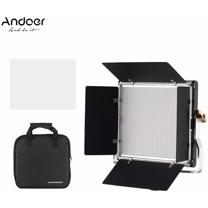 

Andoer Lampara de relleno de panel de luz de video LED con puerta de granero 480 cuentas de LED Brillo ajustable 3200K-5600K Temperatura de color