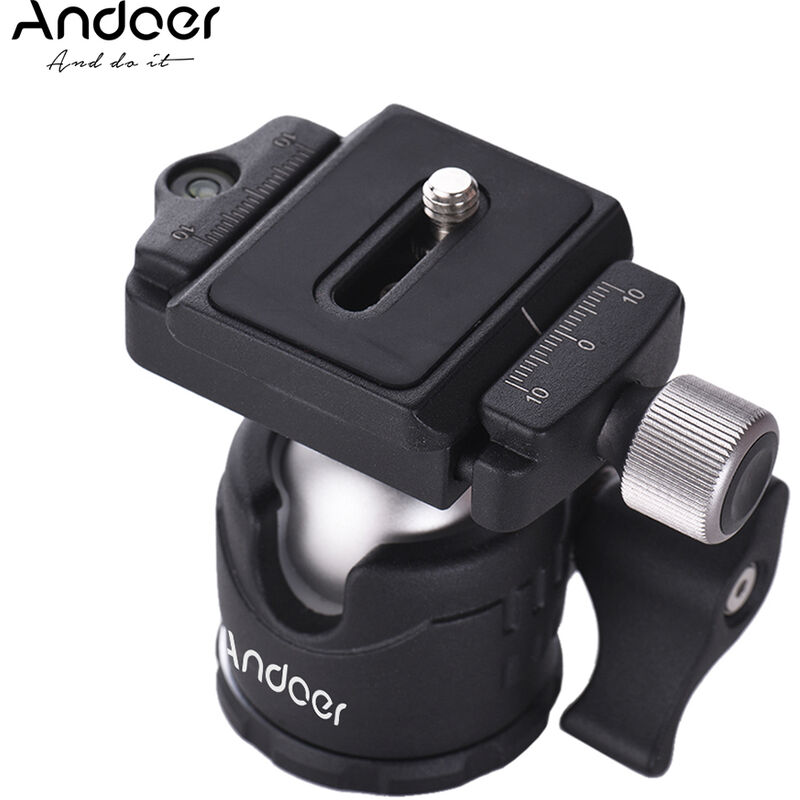 

Andoer Mini cabezal de bola de sobremesa de 360 ​​grados con soporte de rotula de tripode de video con placa de liberacion rapida y nivel de burbuja