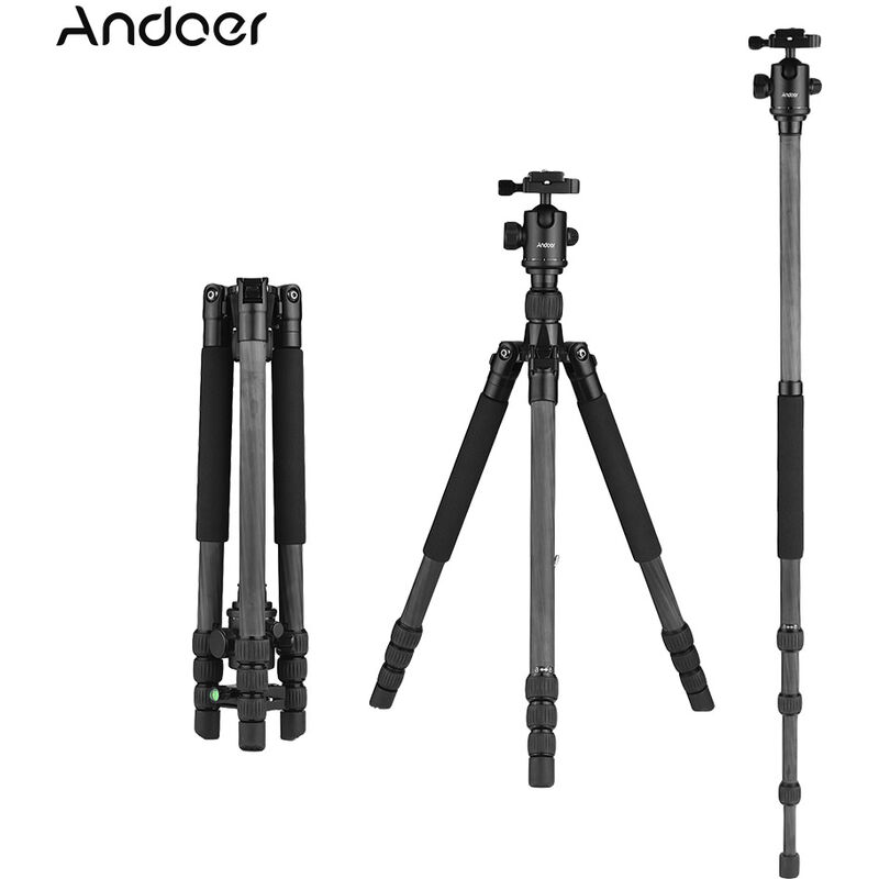 

Andoer monopie de tripode de fibra de carbono de viaje ligero de 64 pulgadas con bolsa de transporte de cabeza esferica para videocamara digital DSLR