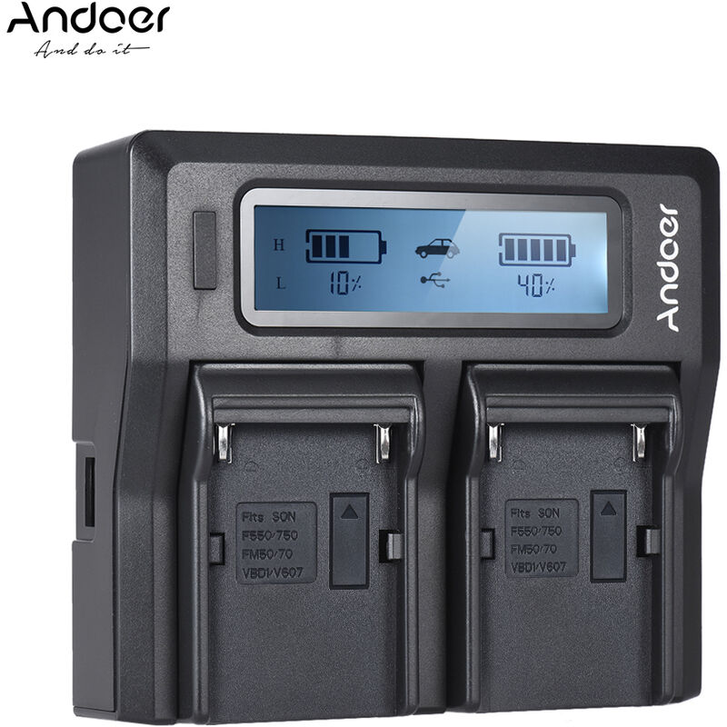 

Andoer NP-F970 Cargador de bateria para camara digital de doble canal con reemplazo de pantalla LCD para Sony NP-F550 / F750 / F950 / NP-FM50 /