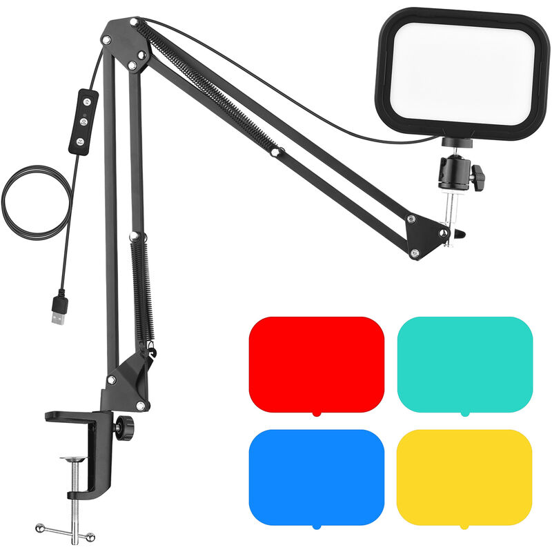 

PH-04 Kit de luz de video LED compacta que incluye 1 luz de relleno LED USB de 5600 K + 1 soporte de luz de metal para montaje en escritorio + 1