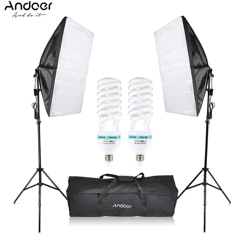 

Andoer Photography Studio Cube Umbrella Softbox Light Lighting Carpa Kit Equipo de video fotografico 2 * 135W Bombilla 2 * Tripode 2 * Softbox 1 *