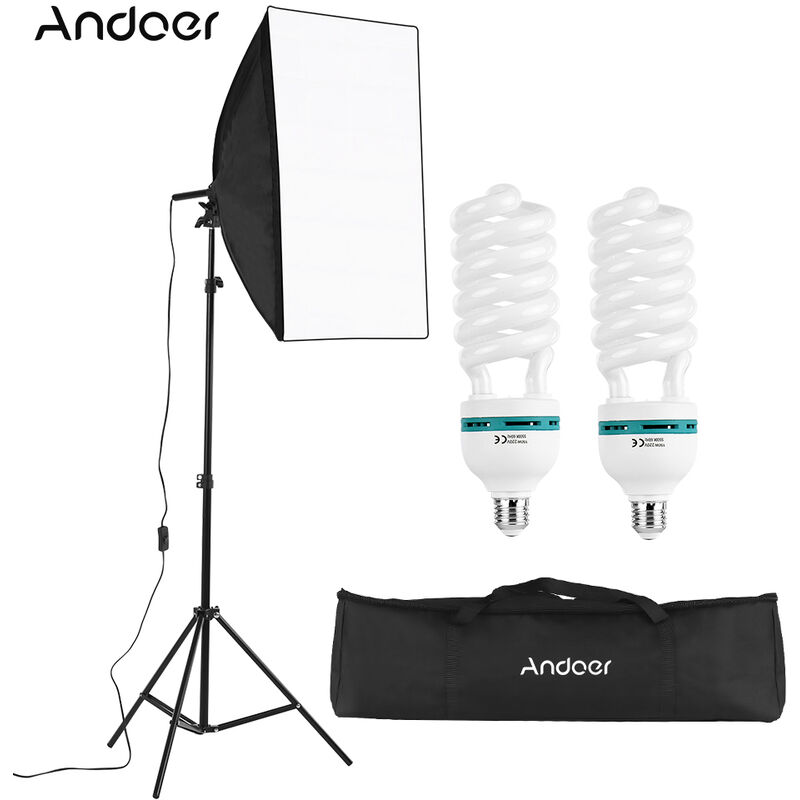 

Andoer-2 - Andoer Professional Studio Photography Light Kit que incluye 50 * 70cm Softbox * 1 / 150W 5500K Bombillas * 2 / Soporte de luz 2M * 1 /