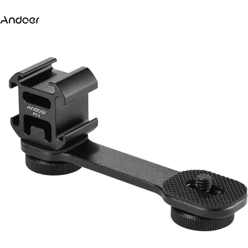 

Andoer PT-3 Soporte para microfono con luz de camara para montaje en zapata fria con orificios de tornillo de 1/4 de pulgada para tripode