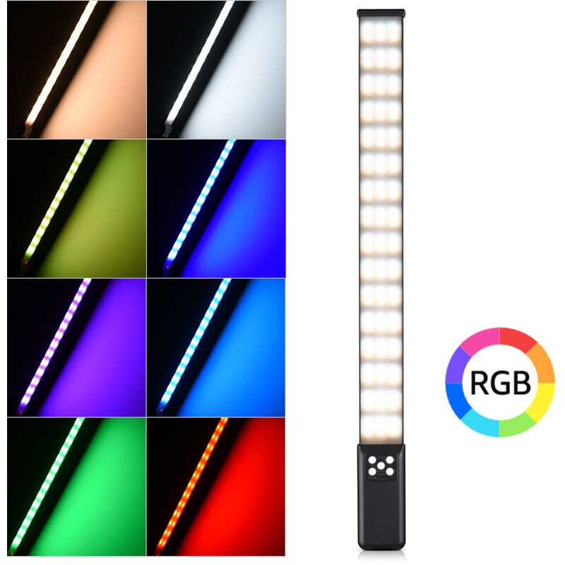 

Andoer RGB Tubo de luz LED de mano para fotografia Lampara de luz de relleno 3000K-5700K Regulable CRI95 Bateria recargable incorporada con cable de