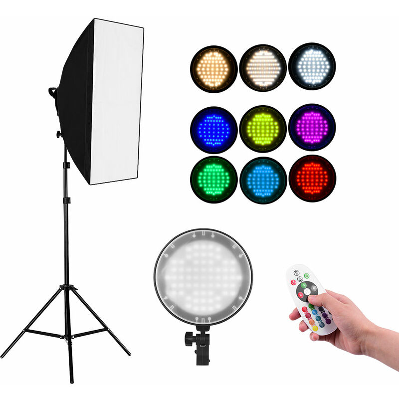 

Andoer Studio Photography Kit de caja de luz LED RGB de 2.4G con luz LED RGB regulable de 45W * 1 Caja de luz + 50 * 70cm * 1 + Soporte de luz de 2M