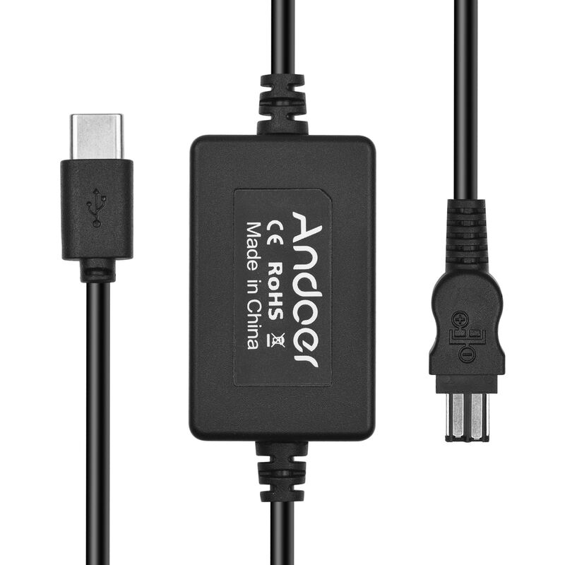 

Andoer USB Type-C a AC-L15 Cable adaptador de fuente de alimentacion Reemplazo del cable de carga de la videocamara para Sony AC-L10 / AC-L10A /