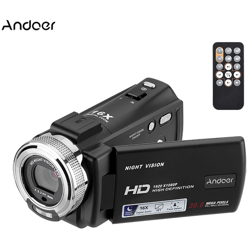 

V12 1080P Full HD 16X Camara de video de grabacion con zoom digital Videocamara portatil con pantalla LCD giratoria de 3.0 pulgadas Max. 20