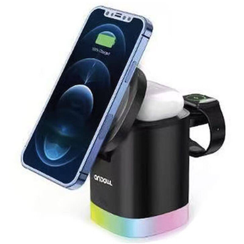 Andowl - Caricabatterie Wireless Magnetica Base Ricarica Rapido 3in1 Qi Pad 20w Luci Led Rgb Q-a63 -