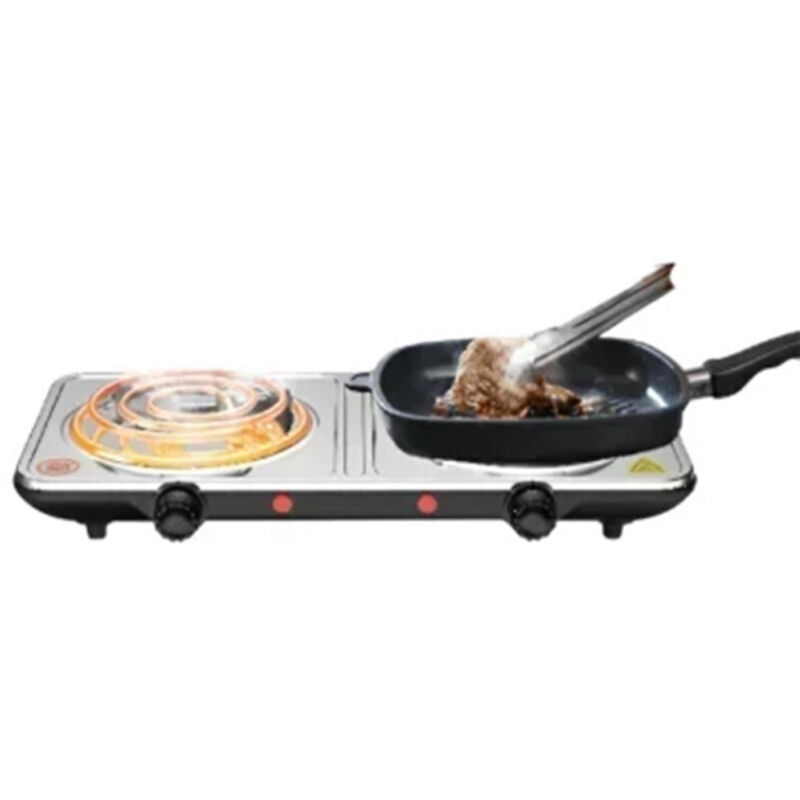 Andowl - Fornello Elettrico Piastra Piano Cottura Doppio In Acciaio Inox Smaltato 2x1500w Q-jr1500 -