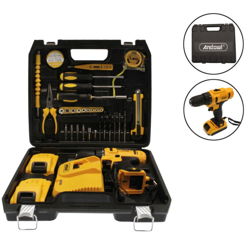 Andowl - Set Di Attrezzi Trapano A Percussione Avvitatore Elettrico A Batteria 24v 2x5ah Q-gj011 -