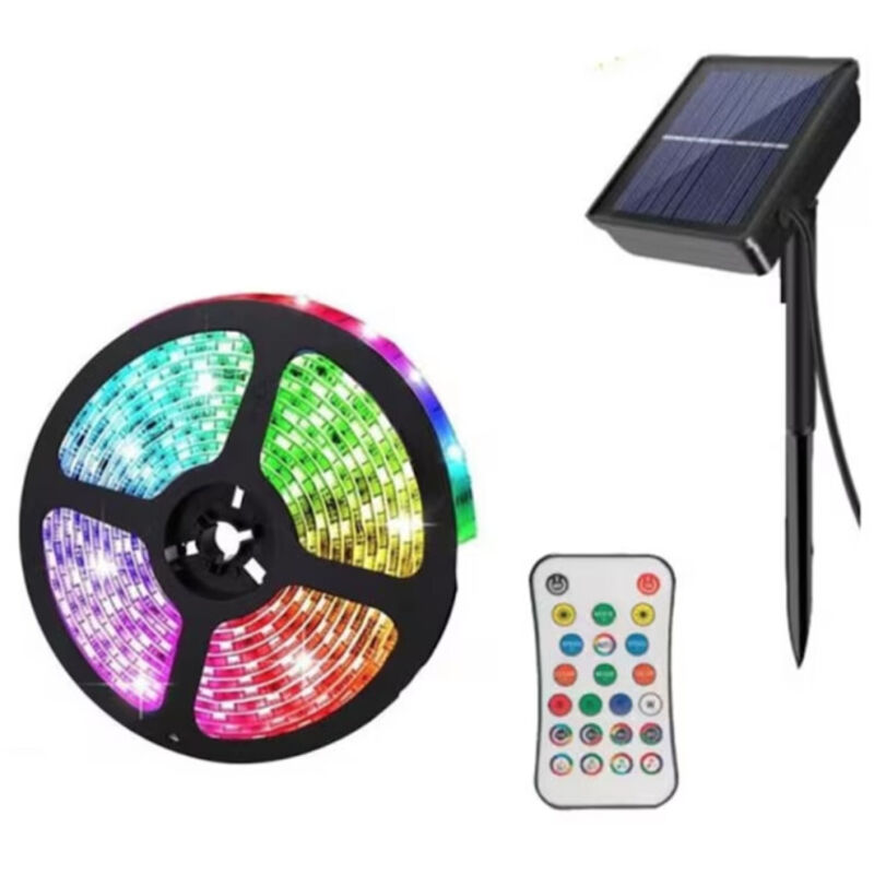 Andowl - Striscia Luminosa A Led Rgb Multicolore Da 5 Mt Con Pannello Solare Telecomando Q-zd933 -