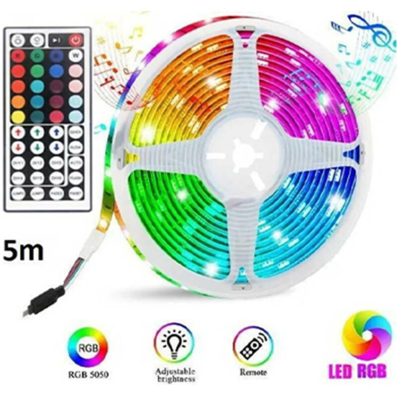 Andowl - Striscia Luminosa Led Rgb Smd5050 12v Da 5mt Impermeabile Ip67 Con Telecomando Q-dt55 -