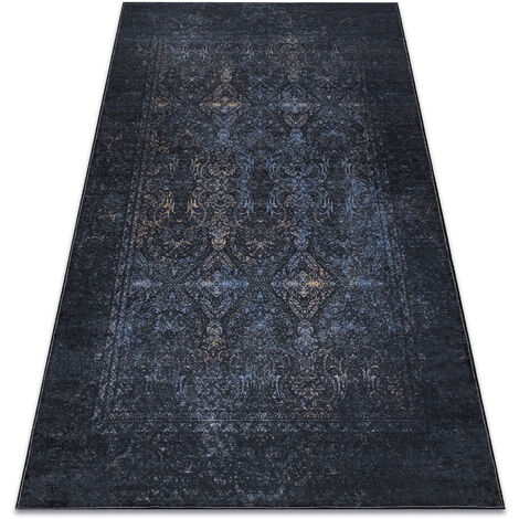 ANDRE 1058 Waschteppich Ornament, vintage Anti-Rutsch - schwarz / blau black 160x220 cm