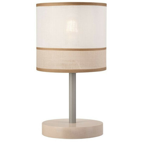 Andrea Cylindrical Table Lamp, Fabric Shade, White Beech, 1x E27
