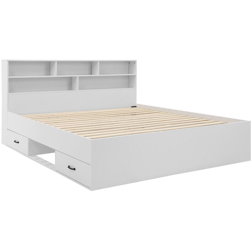Andrea - lit avec rangements - 140x190 cm - sommier inclus - bois - blanc