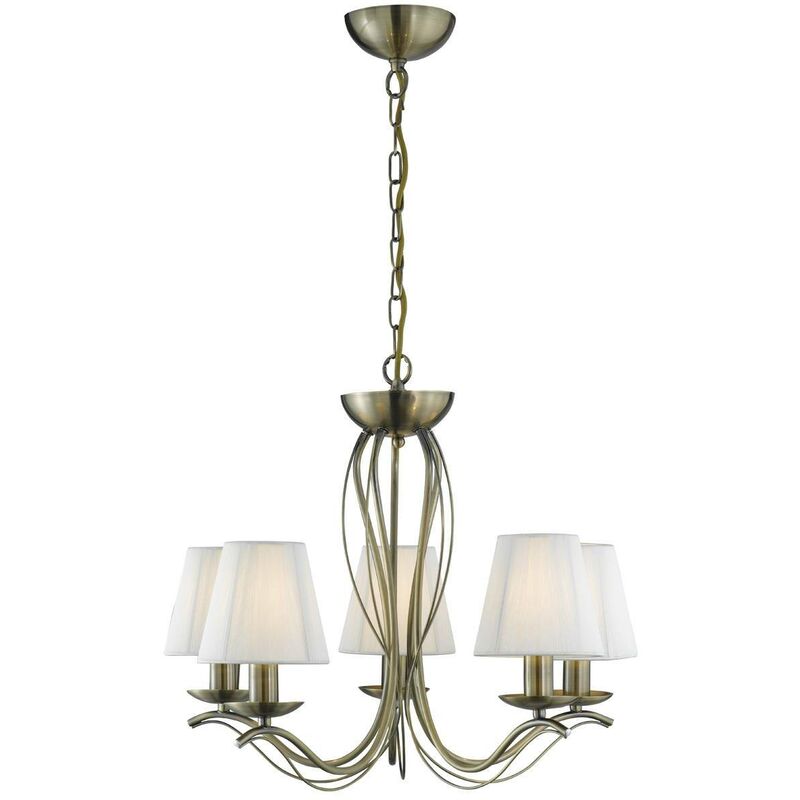 Searchlight Andretti - 5 Light Multi Arm Ceiling Pendant Antique Brass with Shades, E14