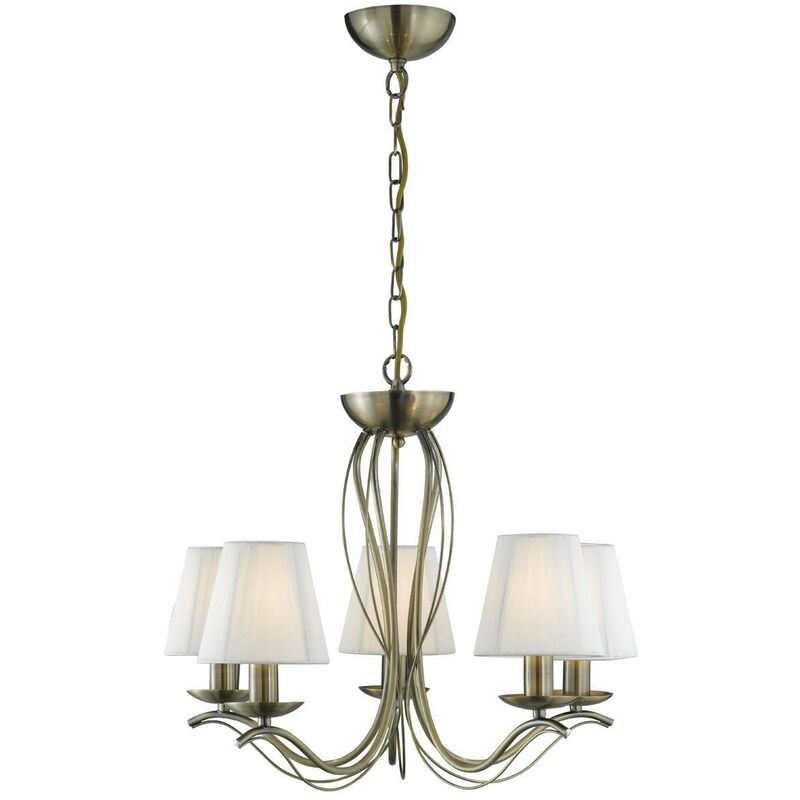 Andretti - 5 Light Multi Arm Ceiling Pendant Antique Brass with Shades, E14 - Searchlight