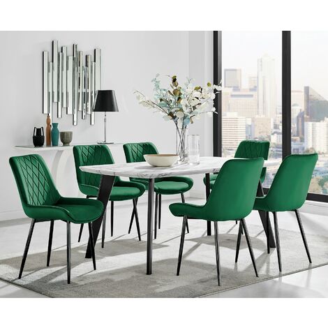 Andria Black Leg Marble Effect Dining Table and 6 Pesaro Black Leg Chairs