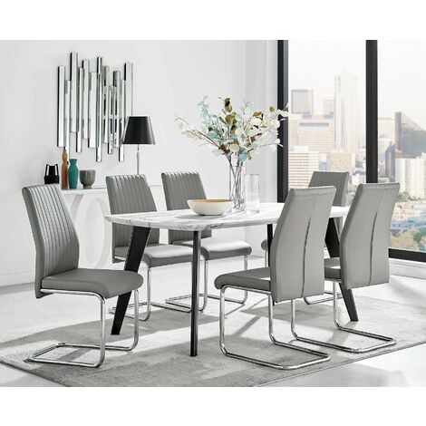 Andria Black Leg Marble Effect Dining Table and 6 Lorenzo Chairs