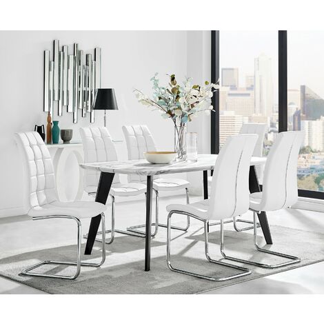 main image of "Andria Black Leg Marble Effect Dining Table and  6 Murano Chairs"