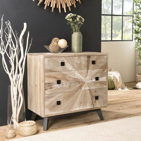 MACABANE ANDRO - Commode beige scandi 4 tiroirs pieds noirs Sapin