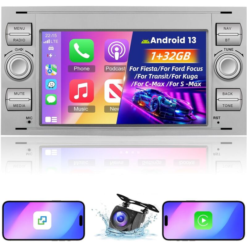 Android 13 Autoradio pour Ford Transit Fiesta Focus Galaxy Mondeo Fusion pour Kuga C-Max S-Max Connect avec Carplay&Android Auto - Radio 7 Pouces