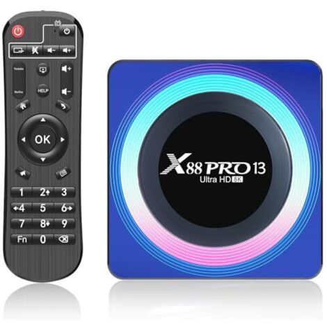Android 13.0 TV-Box, 2 GB RAM, 16 GB ROM, RK3528 Quad-Core 64-Bit Cortex-A53 CPU, Mali 450 MP2 GPU, 2,4/5,0 GHz WLAN, Bluetooth 5.0, 10/100 Mbit/s Ethernet, 8K, 3D, DLNA, USB 3.0, HDMI 2.0, H.265