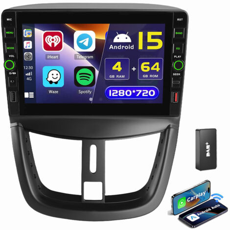 Android 15 Autoradio Pour Peugeot 207 CC 2006-2015 GPS WIFI Bluetooth 4+64G DAB