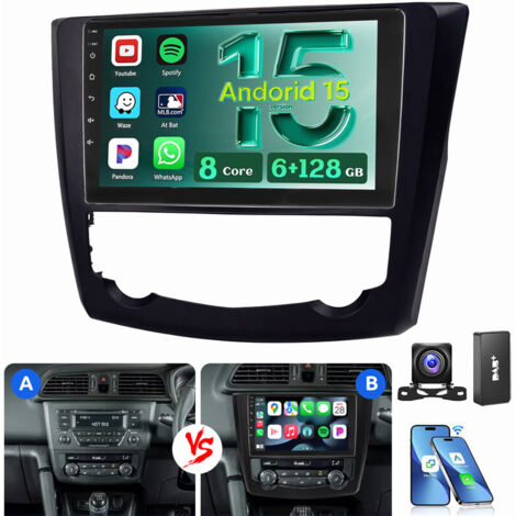 Android 15 Carplay Autoradio GPS WiFi BT Pour Renault Kadjar 2015-2022 6+128G DAB CAM