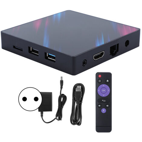Android 9.0 TV-Box (4+64 GB) mit Dualband-WLAN, Bluetooth und Sprachsteuerung – 100–240-V-Adapter für Europa