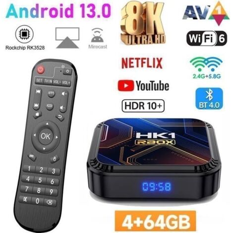 Android tv box android 13 Smart TV BOX,Boitier iptv Wifi 4G+64Go H616 8K Netflix Google Store Boîte multimédia box Android