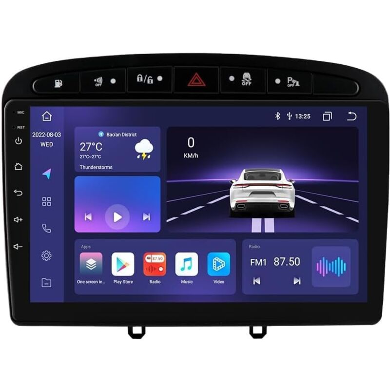 Android12 Car Radio 9 Pouces écran Tactile 8 cœurs 4gb + 32gb pour Peugeot 308 308sw 1 2007-2015/Peugeot 408 1 2012-2020 / Peugeot CRZ WiFi